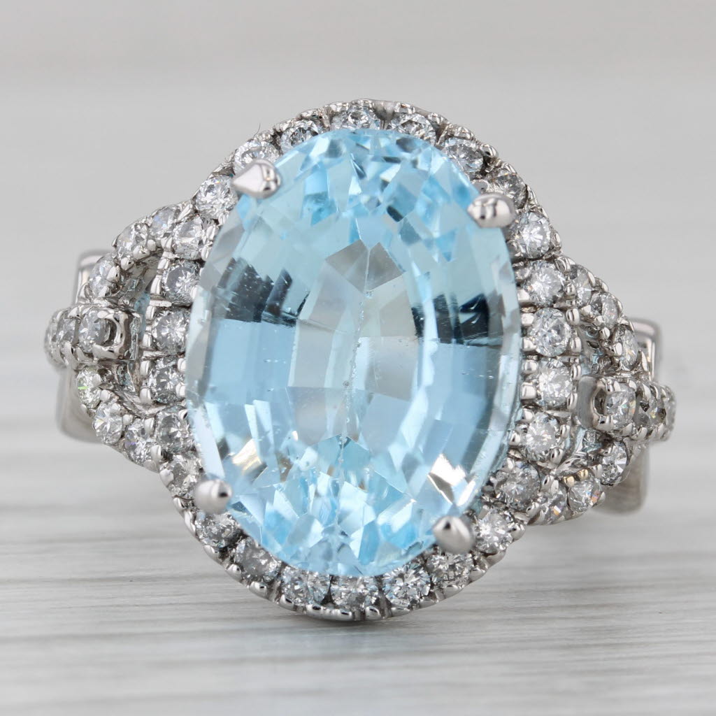 Gray 12.61ctw Blue Topaz Diamond Halo Ring 14k White Gold Size 6.75