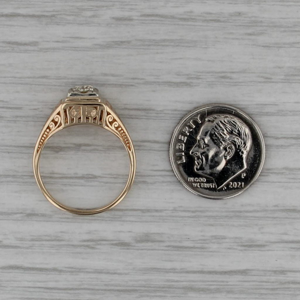 Vintage 0.25ct Diamond Solitaire Ring 14k Yellow Gold Ornate Art Deco Engagement