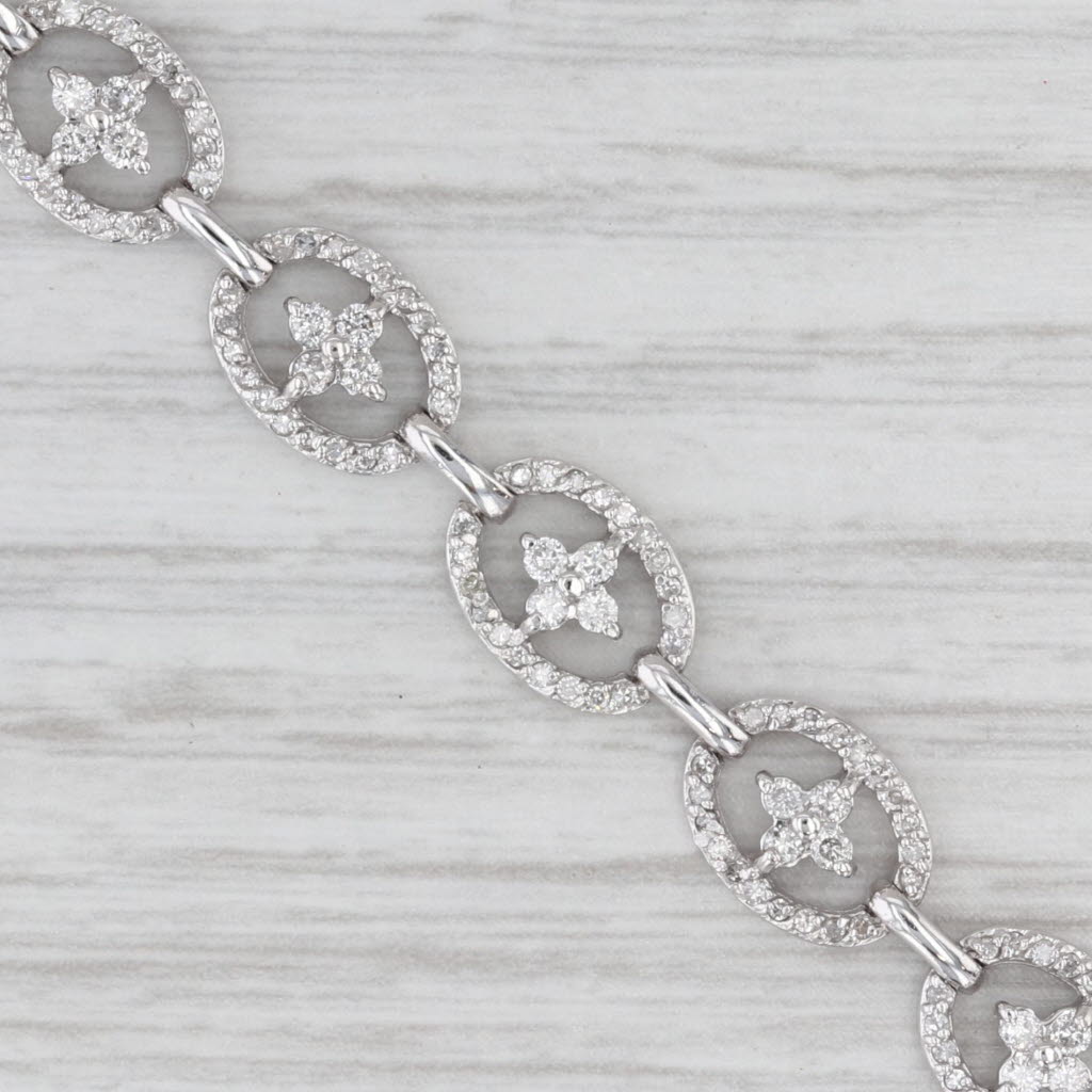 2.20ctw Diamond Oval Flower Link Bracelet 14k White Gold 7.25" 7.4mm
