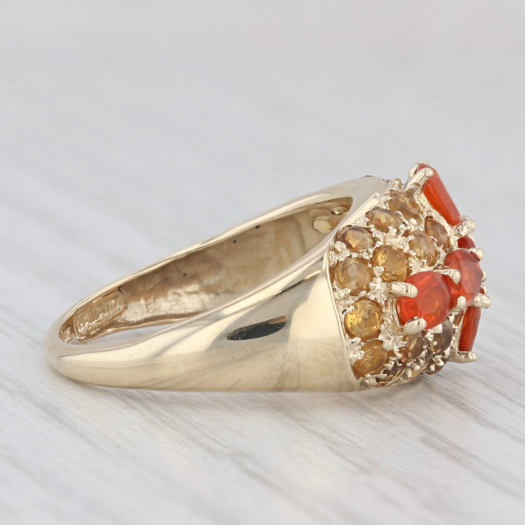 Light Gray 1.90ctw Mexican Fire Opal Citrine Cluster Ring 14k Yellow Gold Size 7 Cocktail