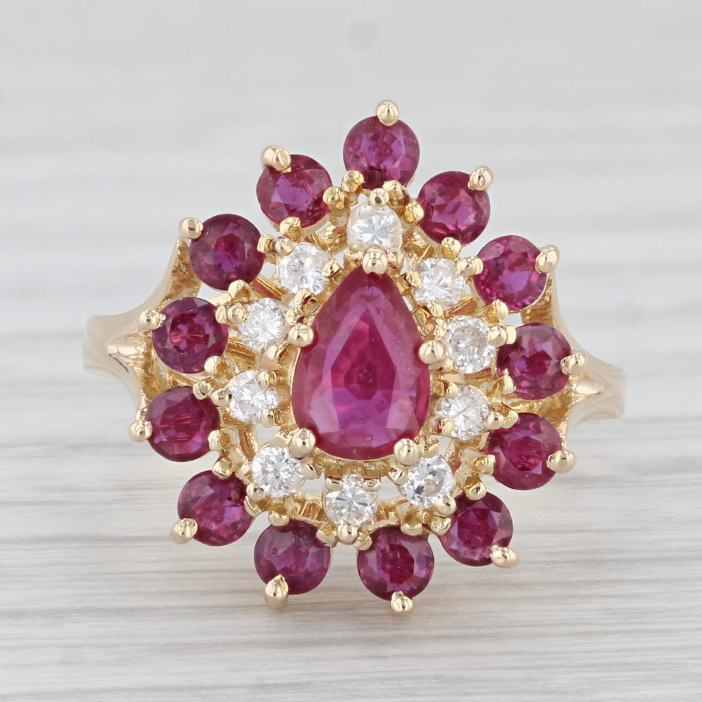 Light Gray 2.05ctw Ruby Diamond Cluster Cocktail Ring 14k Yellow Gold Size 6.25