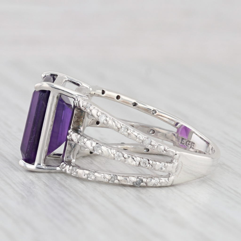 Light Gray 5.47ctw Amethyst Diamond Cocktail Ring Sterling Silver Size 10 Statement