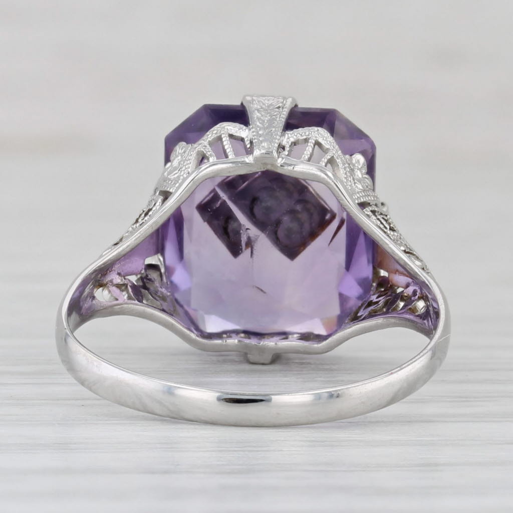 Light Gray Vintage 5.72ctw Amethyst Diamond Ring 18k White Gold Filigree Size 6.75