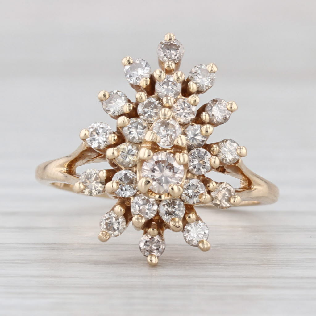 0.90ctw Diamond Cluster Halo Ring 14k Yellow Gold Size 6.5