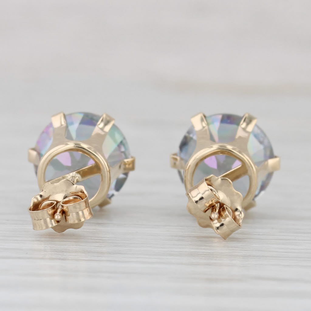 Light Gray 5ctw Mystic Topaz Round Solitaire Stud Earrings 14k Yellow Gold