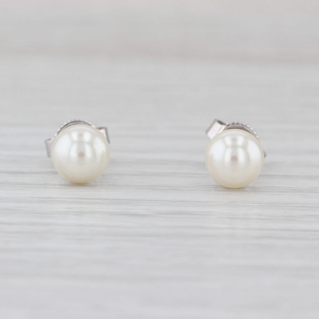 Imitation Pearl Stud Earrings 14k White Gold Round Solitaire Studs