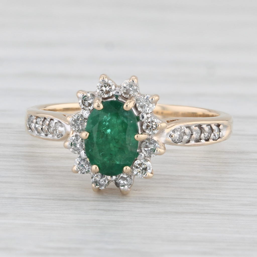 Light Gray 0.96ctw Oval Emerald Diamond Halo Ring 14k Yellow Gold Size 7 Engagement