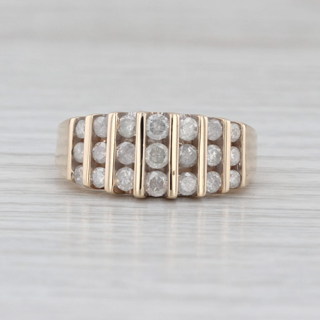 0.75ctw Diamond Cluster 3-Row Ring 10k Yellow Gold Size 8.5