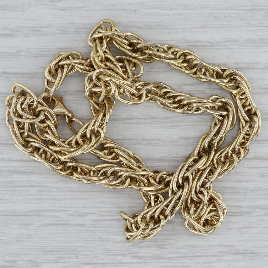 Gray Chunky Rope Chain Necklace 14k Yellow Gold 18" 6mm