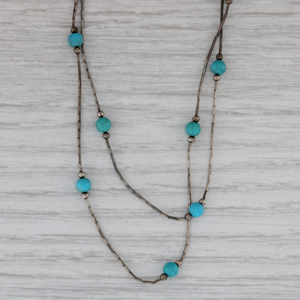 Gray Vintage Native American Liquid Silver Turquoise Necklace Sterling Silver 18"