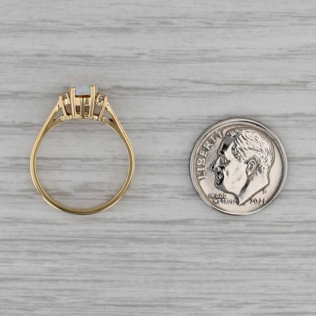 Opal Diamond Ring 18k Yellow Gold Size 6.25 Oval Cabochon