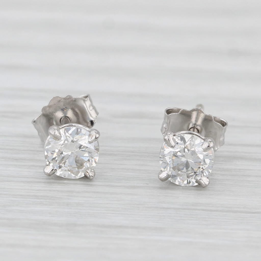 Light Gray 0.60ctw Round Diamond Solitaire Stud Earrings 14k White Gold