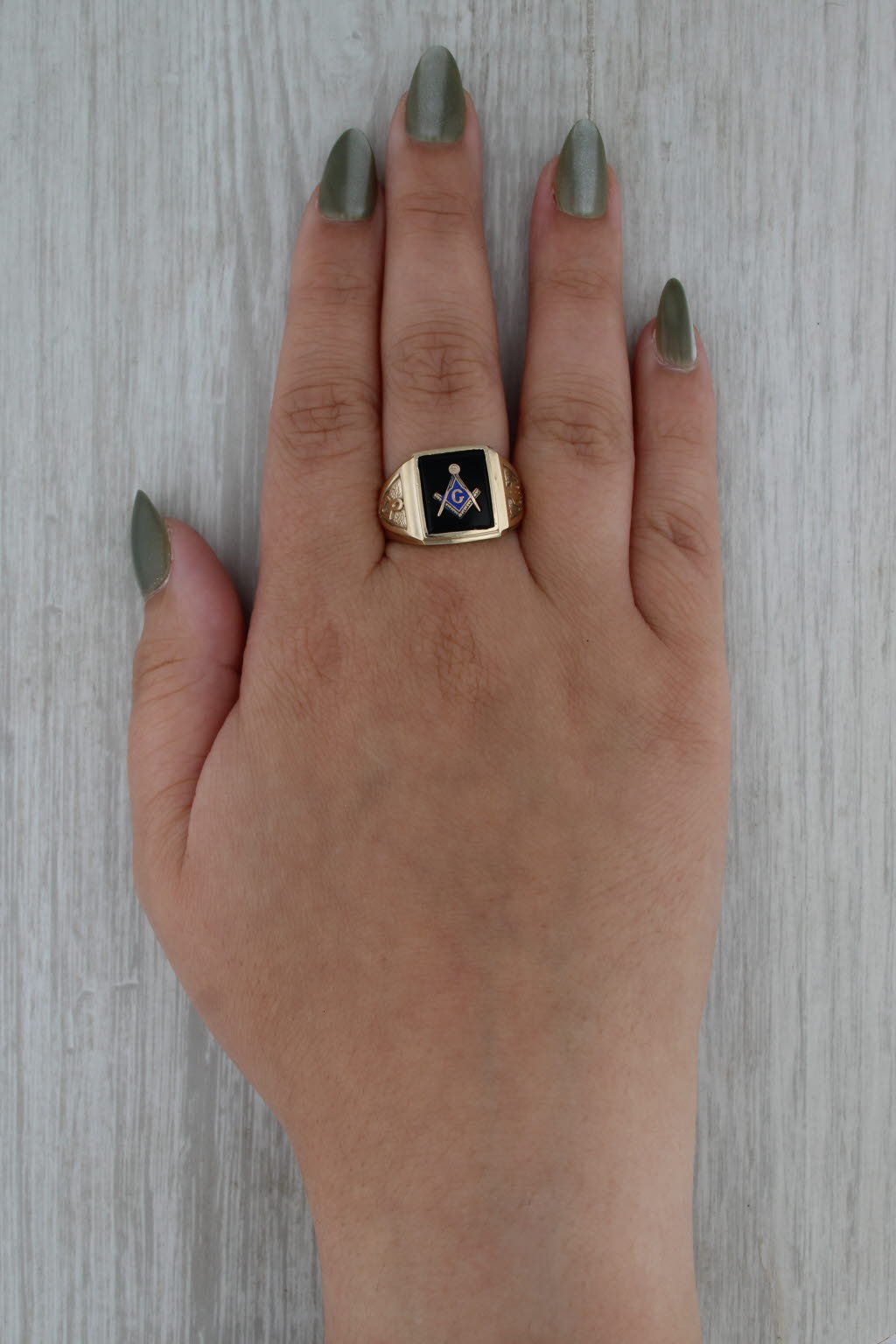 Onyx Masonic Signet Ring 10k Gold Size 10 Blue Lodge Square Compass