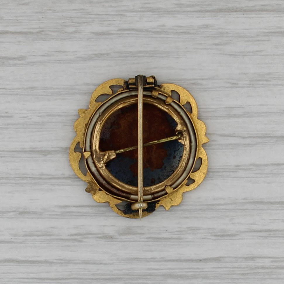 Victorian Mourning Jewelry Political Keepsake Brooch Gold Filled Enamel Pin