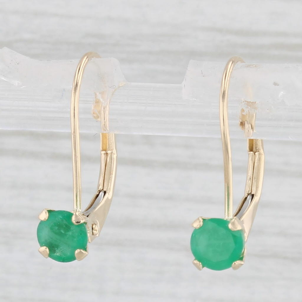 Light Gray 0.50ctw Solitaire Emerald Diamond Earrings 14k Yellow Gold Lever Backs