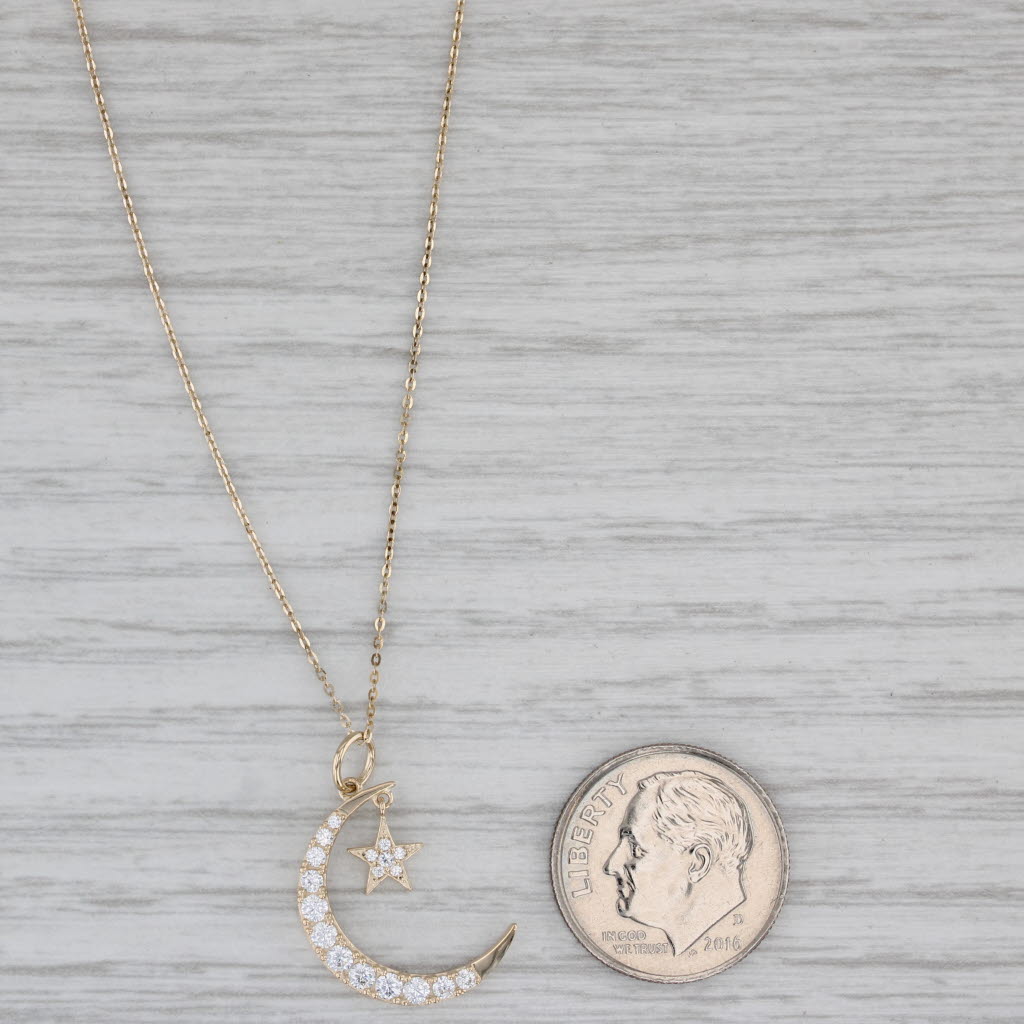 Gray 0.28ctw Cubic Zirconia Crescent Moon Star Pendant Necklace 14k Gold 16" 18"