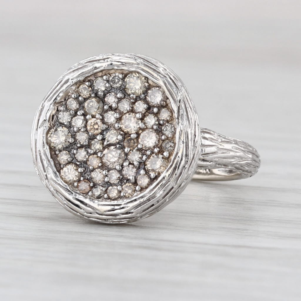 0.51ctw Champagne Diamond Cluster Ring 14k White Gold Size 6.25