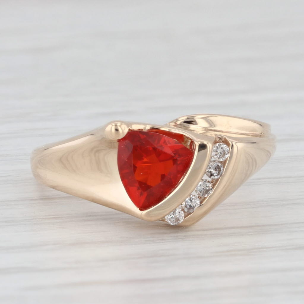 Light Gray Trillion Fire Opal Diamond Ring 14k Yellow Gold Size 7.25