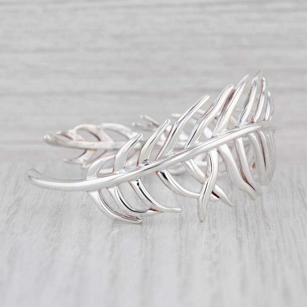 Feather Style Cuff Bracelet Sterling Silver Statement 7" 26.3mm