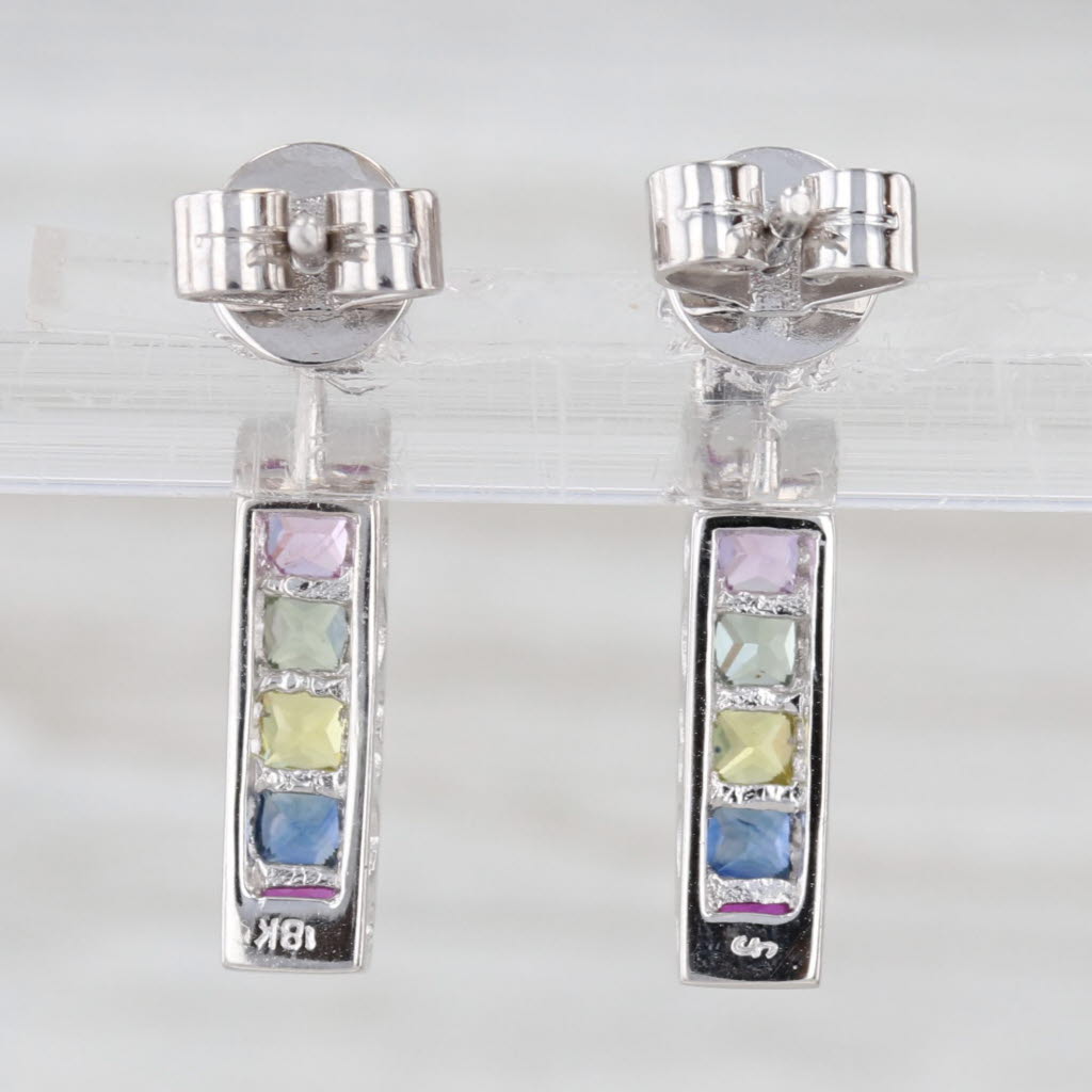 0.95ctw Multicolor Sapphire Diamond Dangle Earrings 18k White Gold Heart Accents