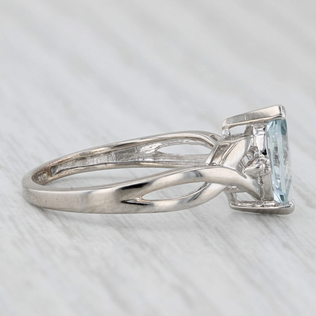 Light Gray 0.53ct Marquise Aquamarine Solitaire Ring 10k White Gold Size 5 Diamond Accents