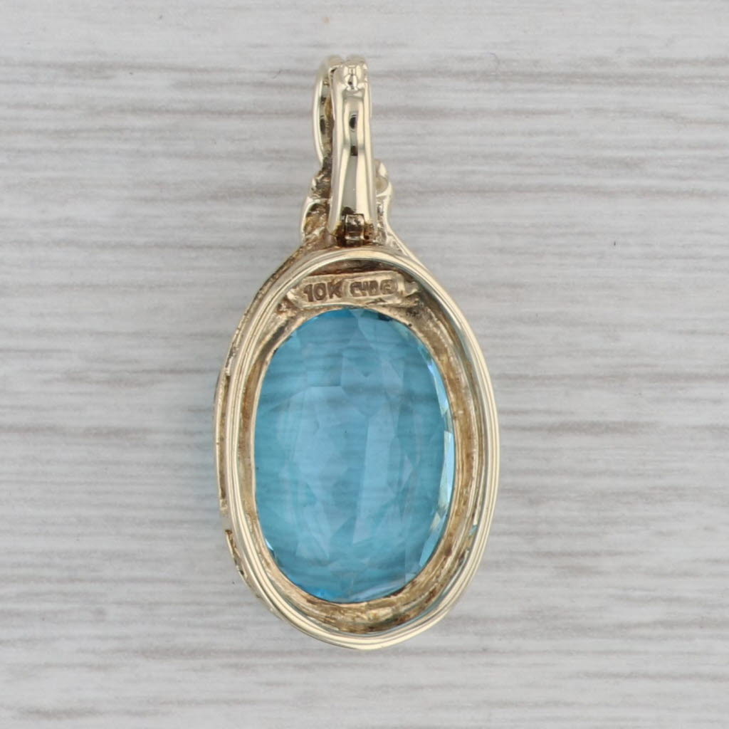 Gray 7.40ct Oval Blue Topaz Enhancer Pendant 10k Yellow Gold Clip Bail