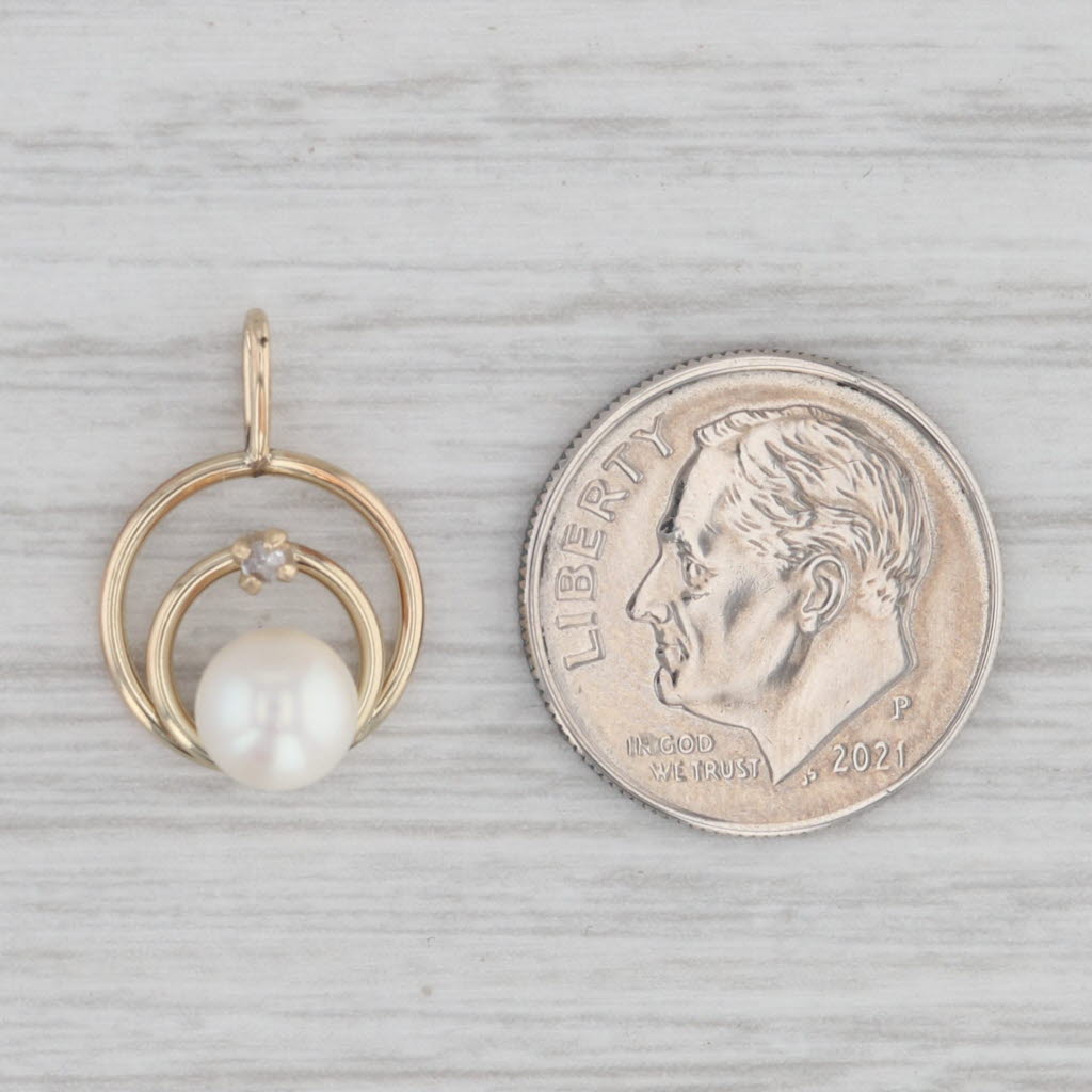 Gray Cultured Pearl Diamond Circle Pendant 10k Yellow Gold Small Drop