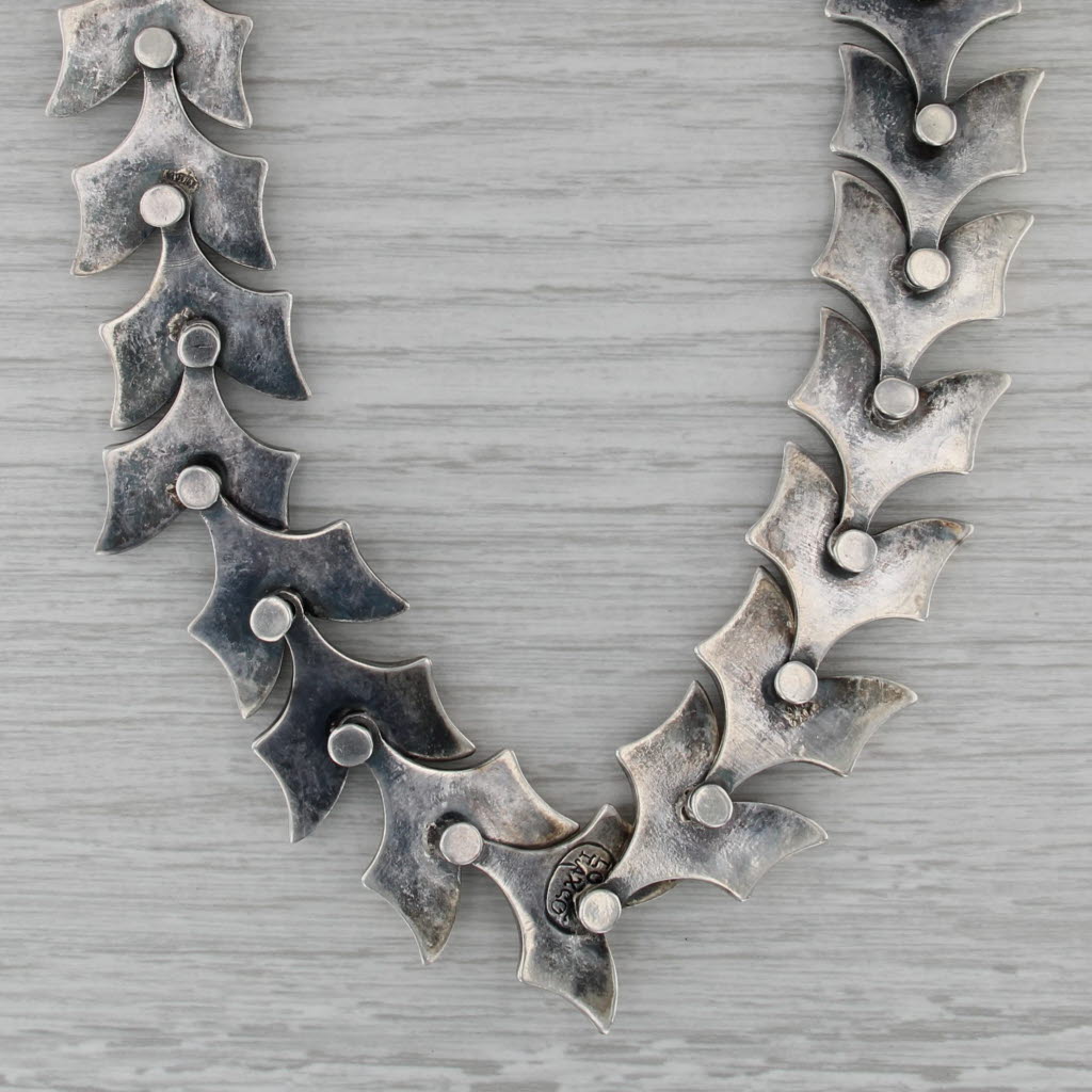 Vintage Lopaz Taxco Chevron V Link Necklace Sterling Silver 16" 22.2mm