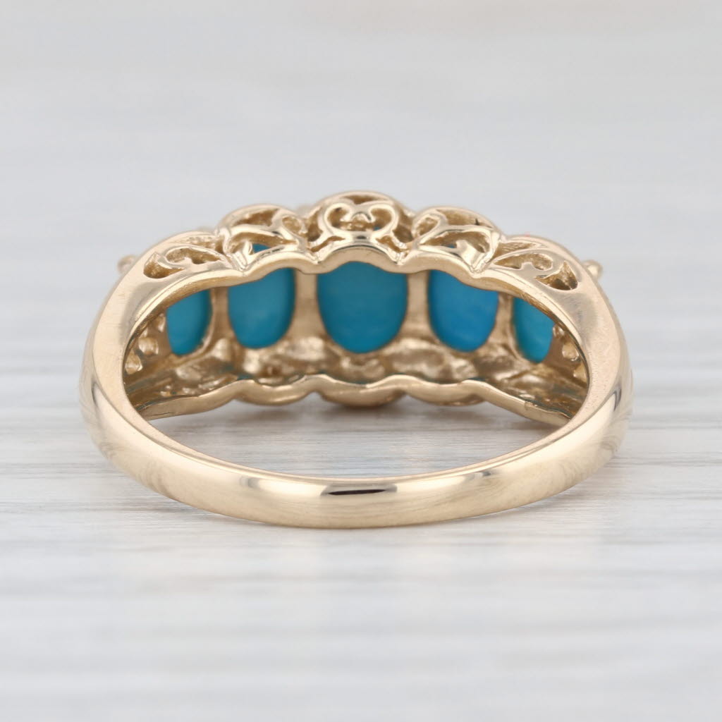 Tiered Imitation Turquoise Ring 10k Yellow Gold Size 7.25