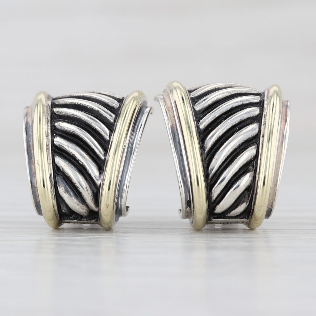 David Yurman Cable Drop Earrings 14k Gold Sterling Silver Pierced Omega Backs