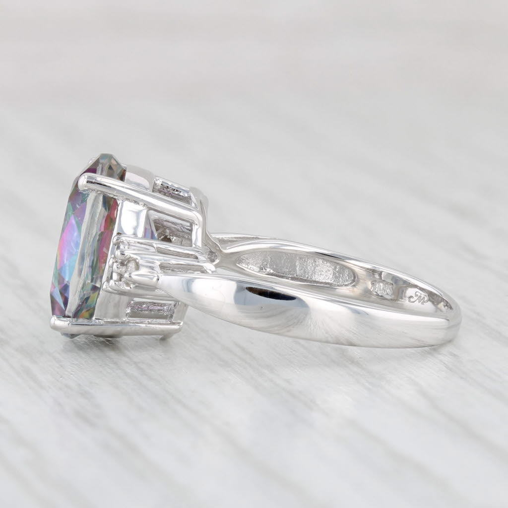 Light Gray 5.19ctw Oval Mystic Topaz Diamond Ring 10k White Gold Size 6.5