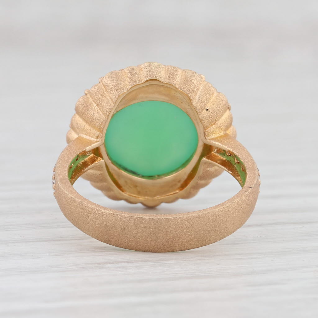 New Nina Wynn Green Chrysoprase Diamond Halo Ring 18k Gold Size 7