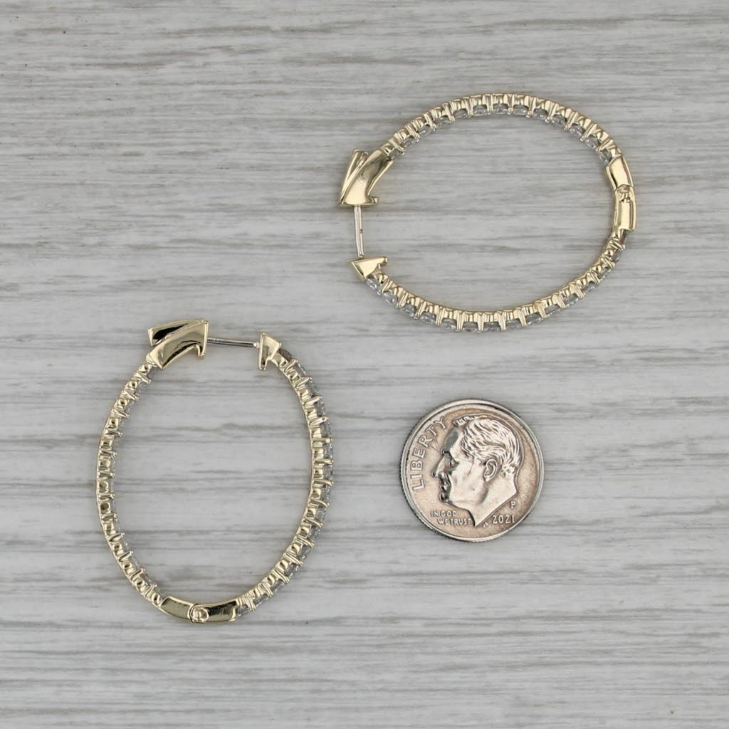 2.85ctw Inside Out Diamond Oval Hoop Earrings 14k Yellow Gold Hinged Snap Top
