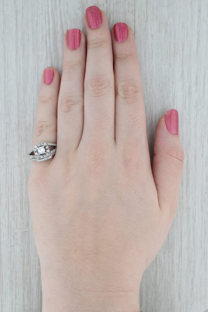 1.14ctw Diamond Halo Engagement Ring Wedding Band Bridal Set 14k Gold Size 6.75