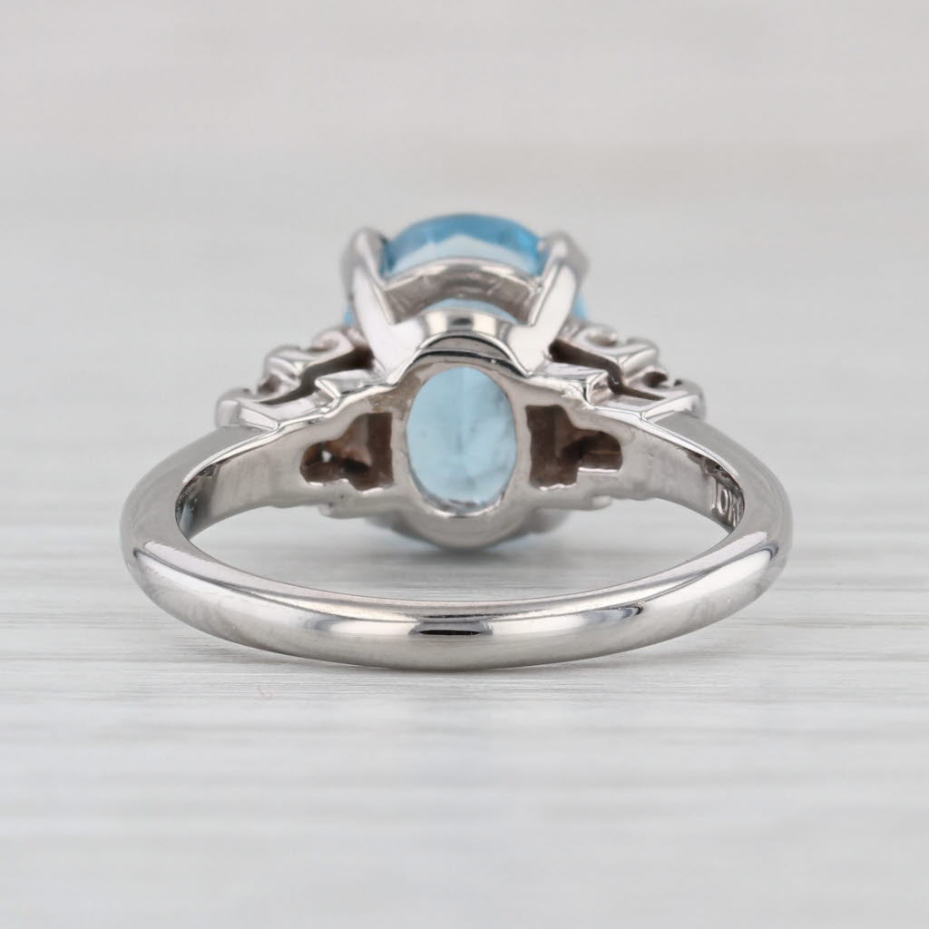 3.39ctw Oval Blue Topaz Diamond Ring 10k White Gold Size 6