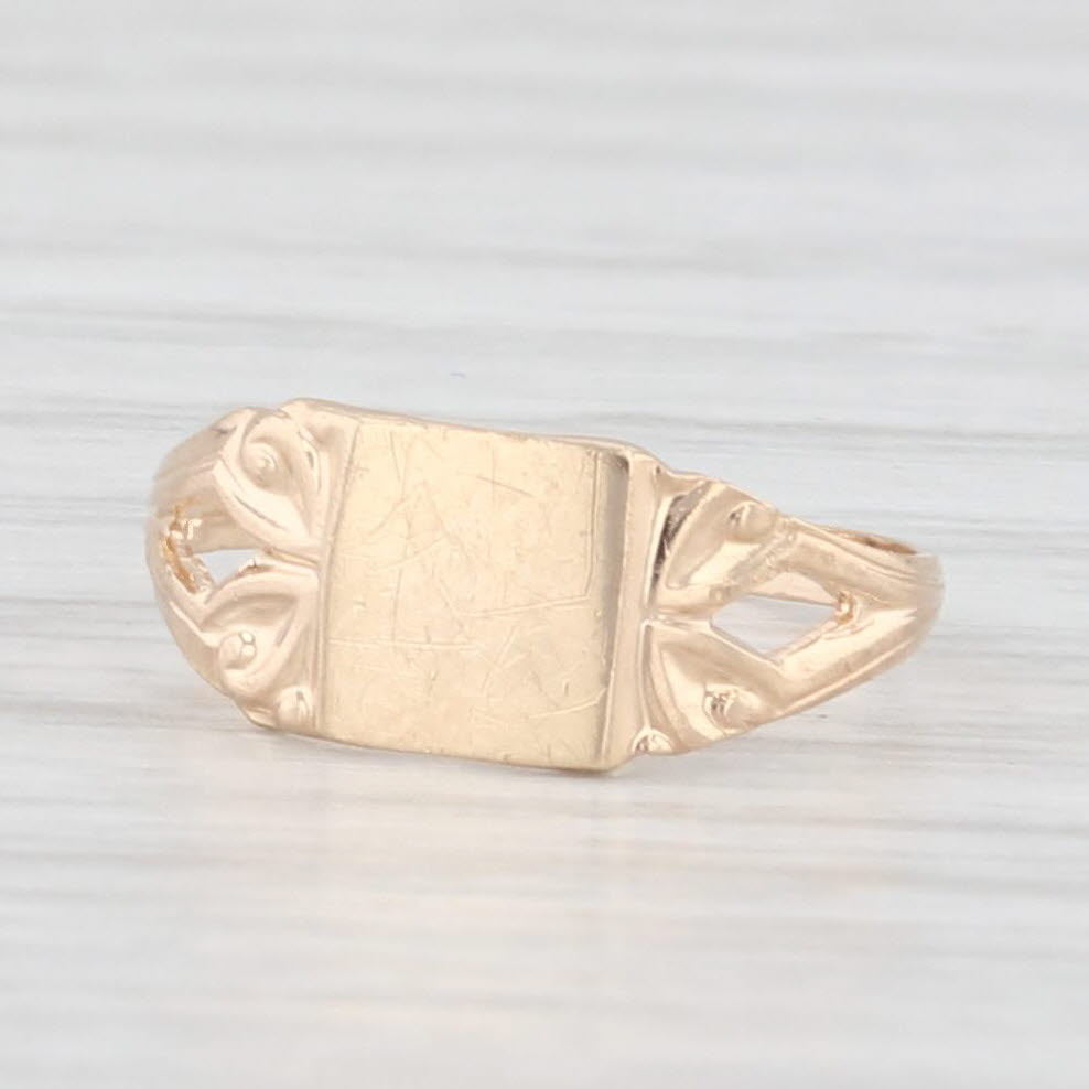 Light Gray Engravable Signet Baby Ring 10k Yellow Gold Small Size