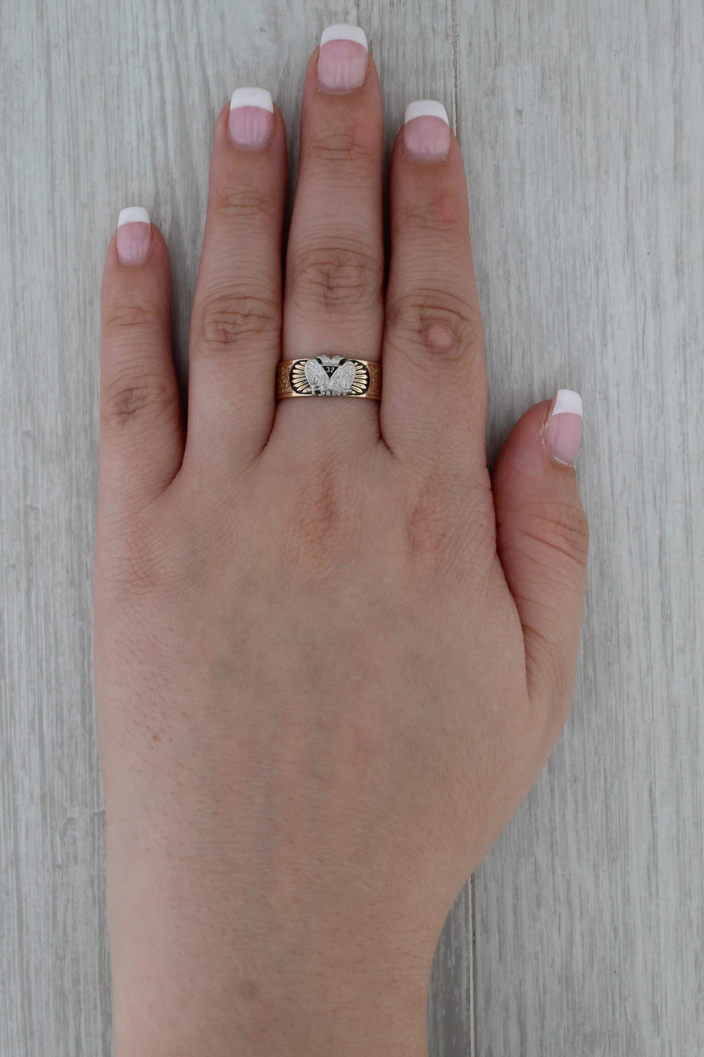 Vintage Scottish Rite Masonic Symbols Ring 14k Gold Blue Lodge Rose Croix