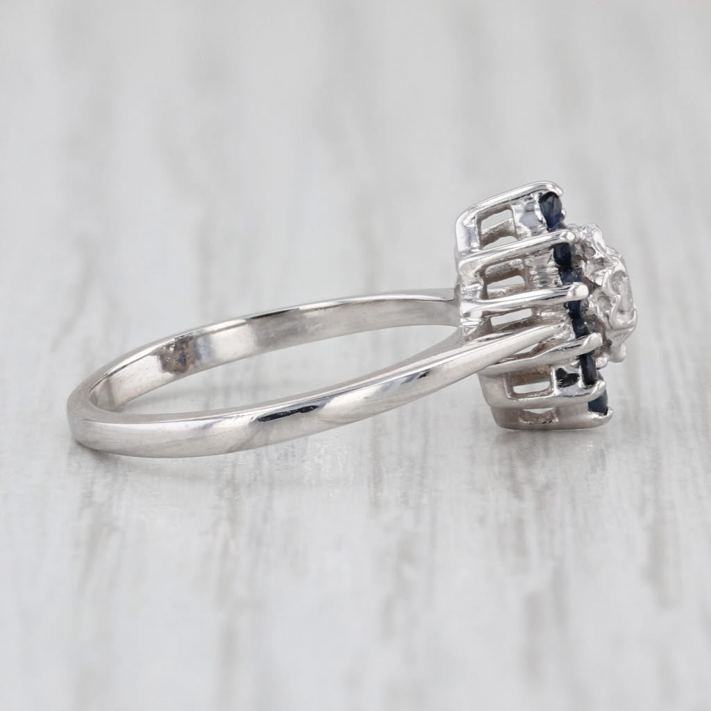 0.36tw Diamond Sapphire Halo Ring 10k White Gold Size 6.25