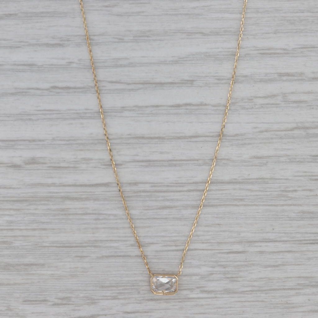 Gray Cubic Zirconia Solitaire Stationary Pendant Necklace 14k Gold 16" Cable Chain