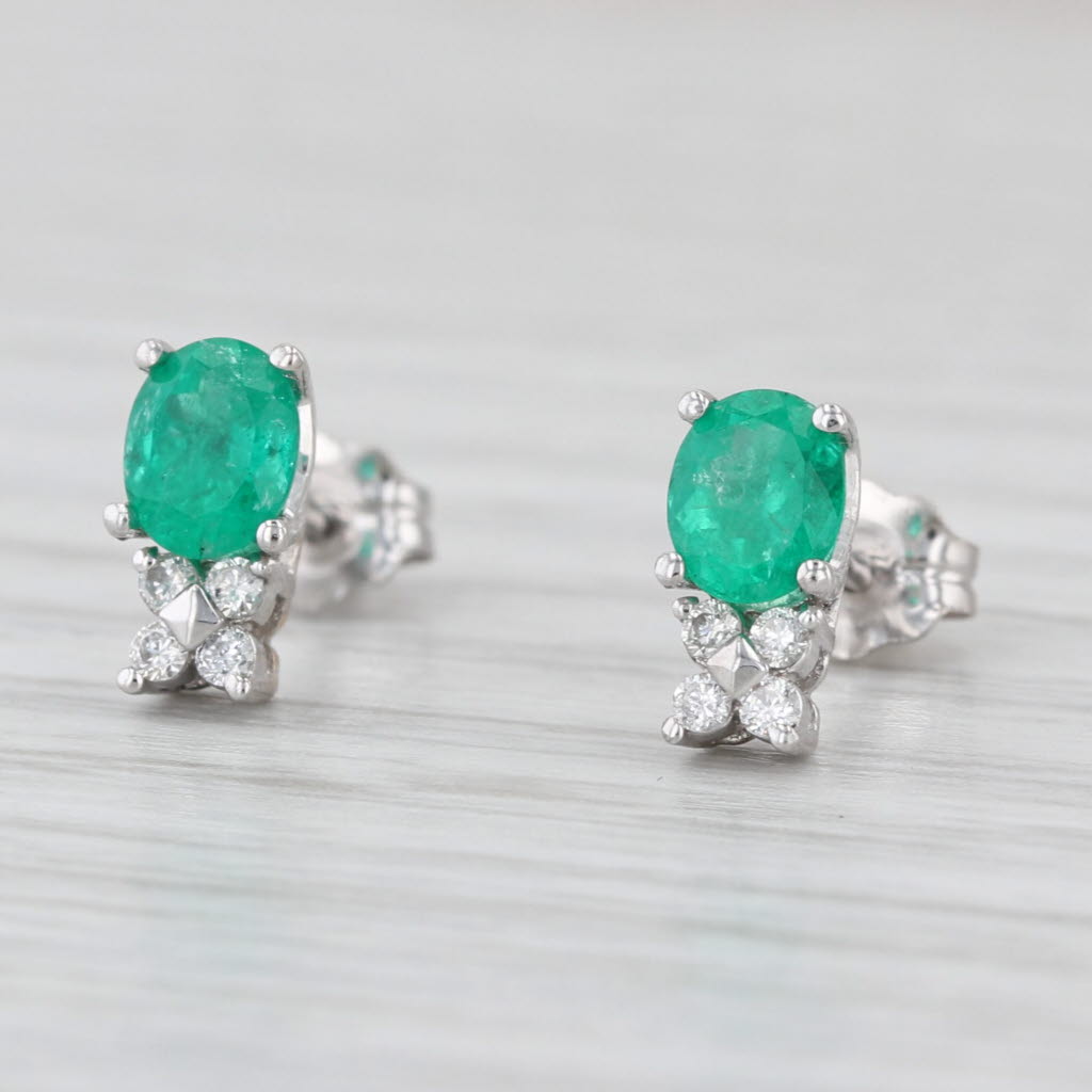 0.75ctw Emerald Diamond Stud Earrings 14k White Gold Studs