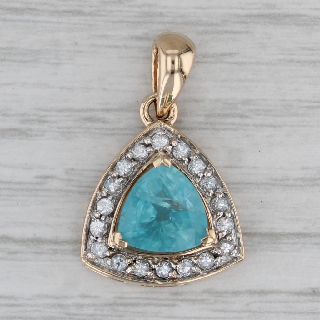 Gray 2ct Blue Apatite White Topaz Halo Pendant 14k Yellow Gold
