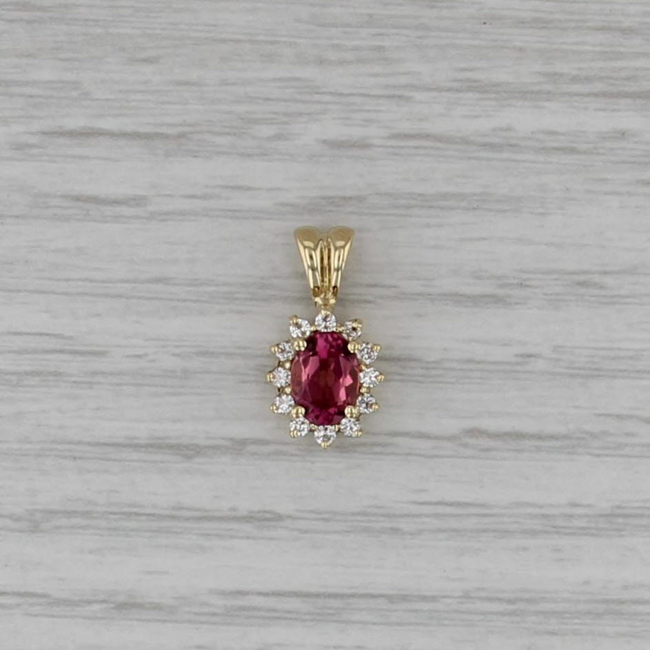 1.03ctw Pink Tourmaline Diamond Halo Pendant 18k Yellow Gold Small Drop
