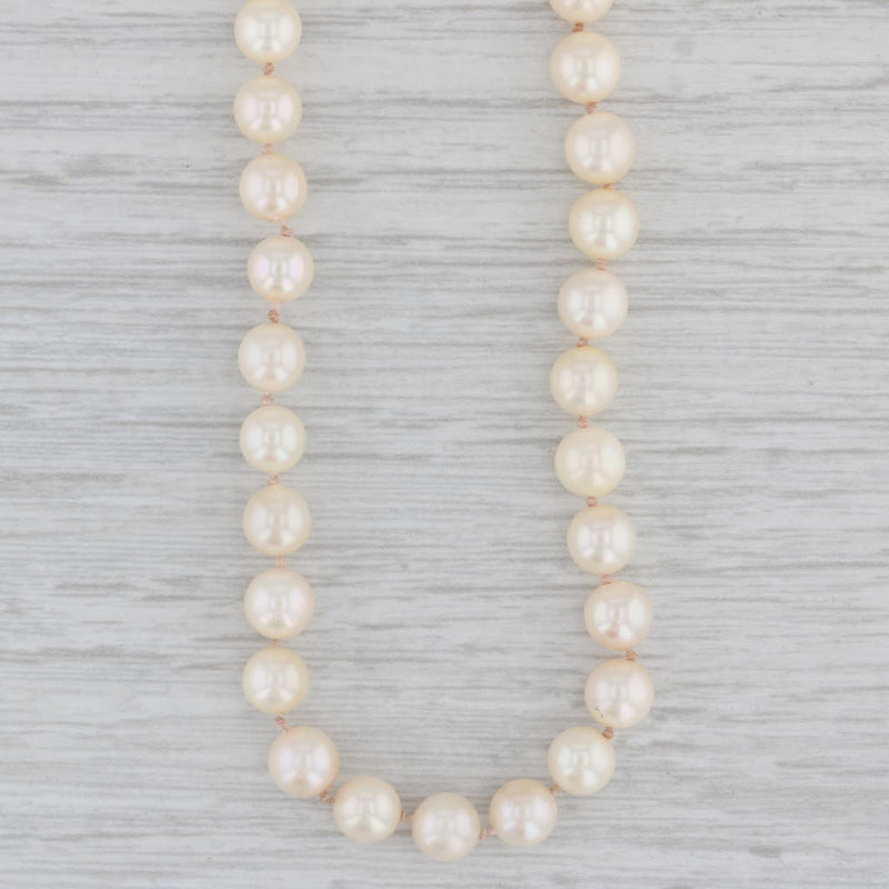 White Cultured Pearl Bead Strand Necklace 14k Gold Clasp 17.5"