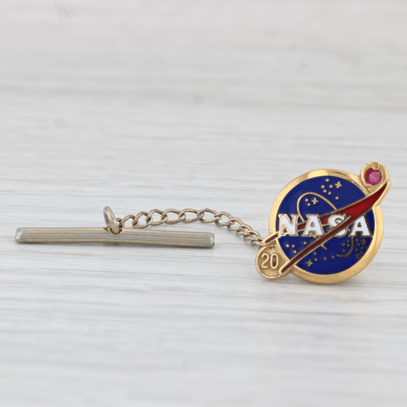 NASA 20 Years Service Pin 10k Gold Enamel Synthetic Ruby Award Lapel Tie Tac