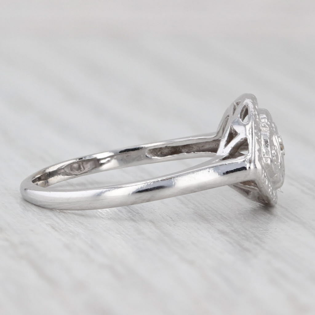 Light Gray Diamond Vintage Ring 14k White Gold Size 6.25 Heart Accents