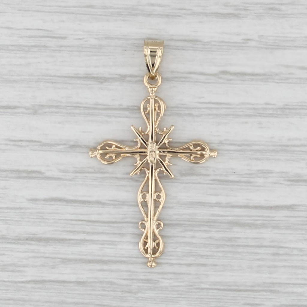 Ornate Scroll Work Cross Pendant 14k Yellow Gold