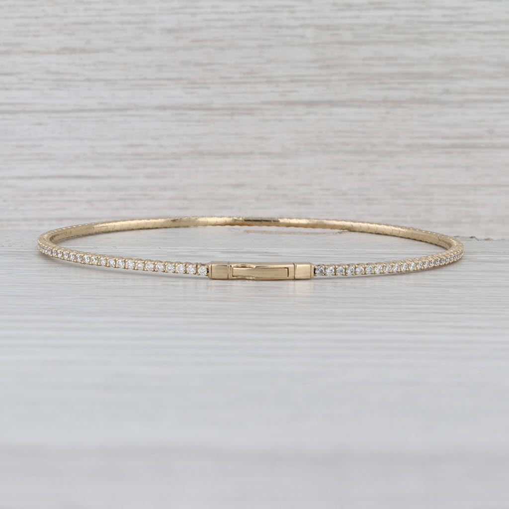 1.50ctw Diamond Bead Flexible Bangle Tennis Bracelet 14k Yellow Gold 7.5"