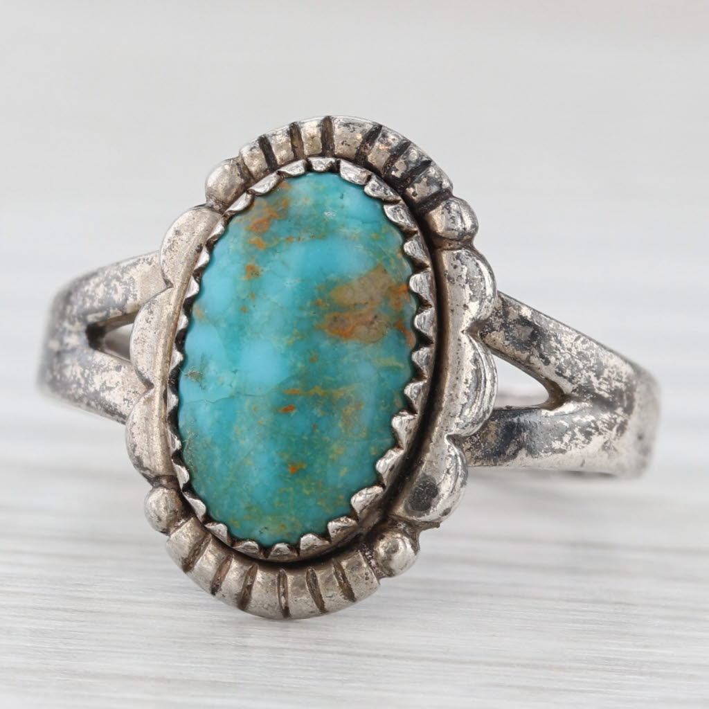 Light Gray Vintage Turquoise Cabochon Ring Native American Bell Trading Sterling Silver