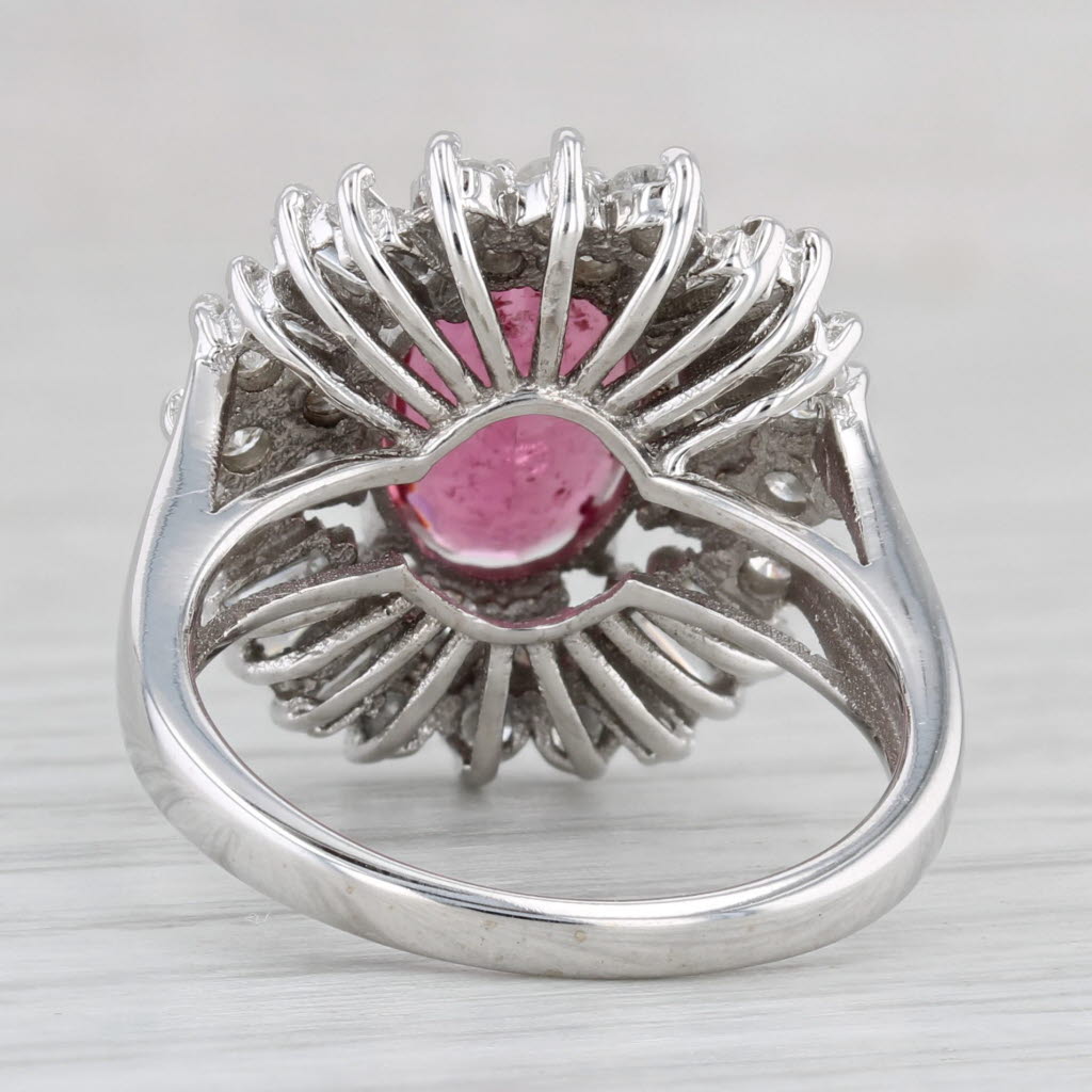 Light Gray 3.04ctw Pink Tourmaline Diamond Halo Ring 14k White Gold Size 7.25 Cocktail