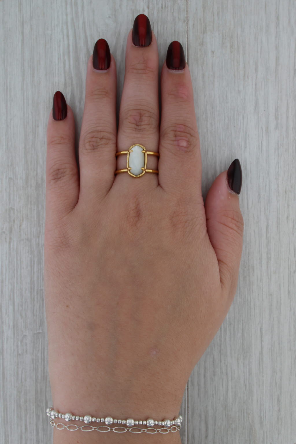 Kendra Scott Mother of Pearl Solitaire Ring Sterling Silver Gold Plated Size 9
